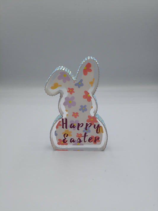 ΛΑΓΟΥΔΑΚΙ PLEXI GLASS ΜΕ ΣΤΡΑΣ HAPPY EASTER 9.5CM